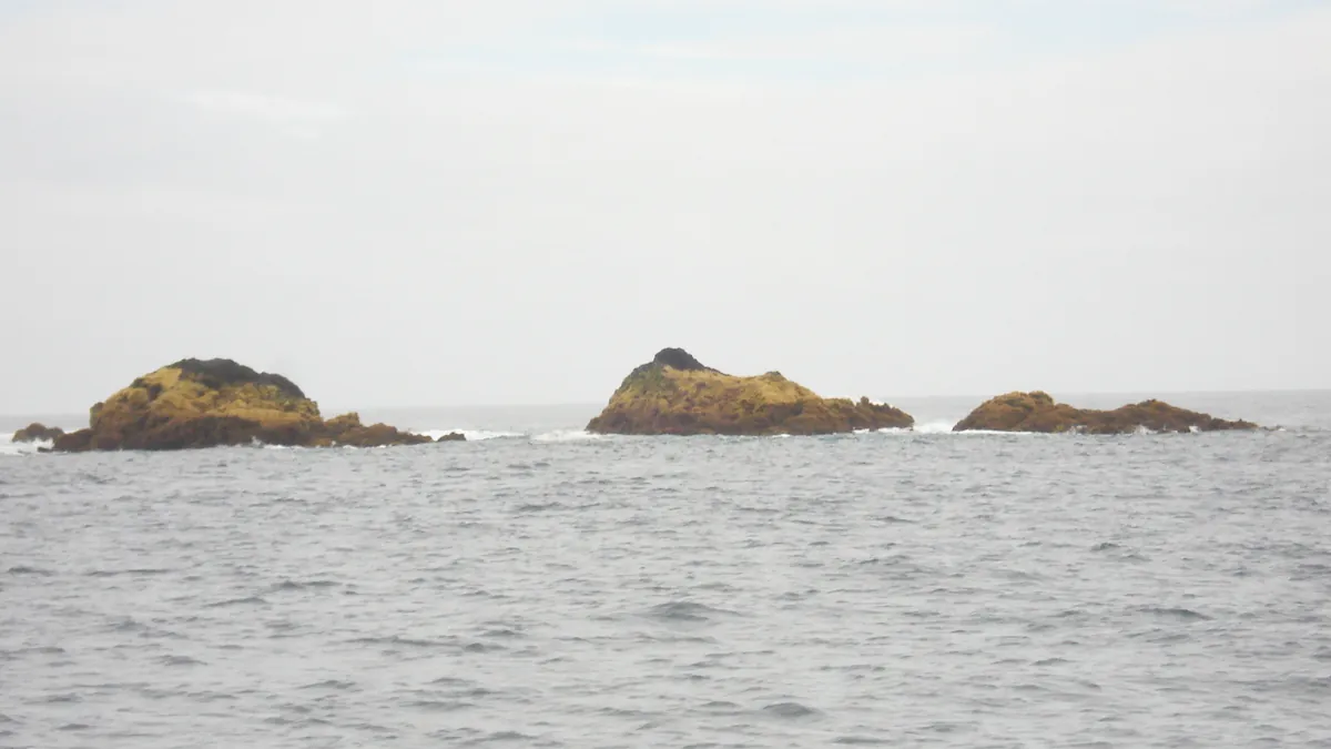 The Formigas islets rising from the sea in the eastern Azores, above the Formigas bank and Dollabarat reef, an Azores diving area now inside a marine nature reserve