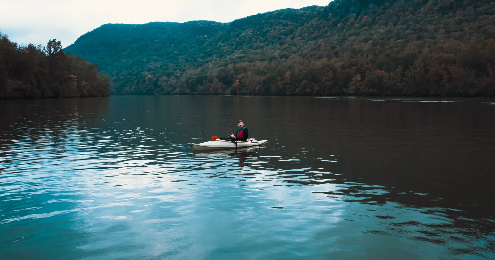 Kayak on calm water, coastal paddling setting