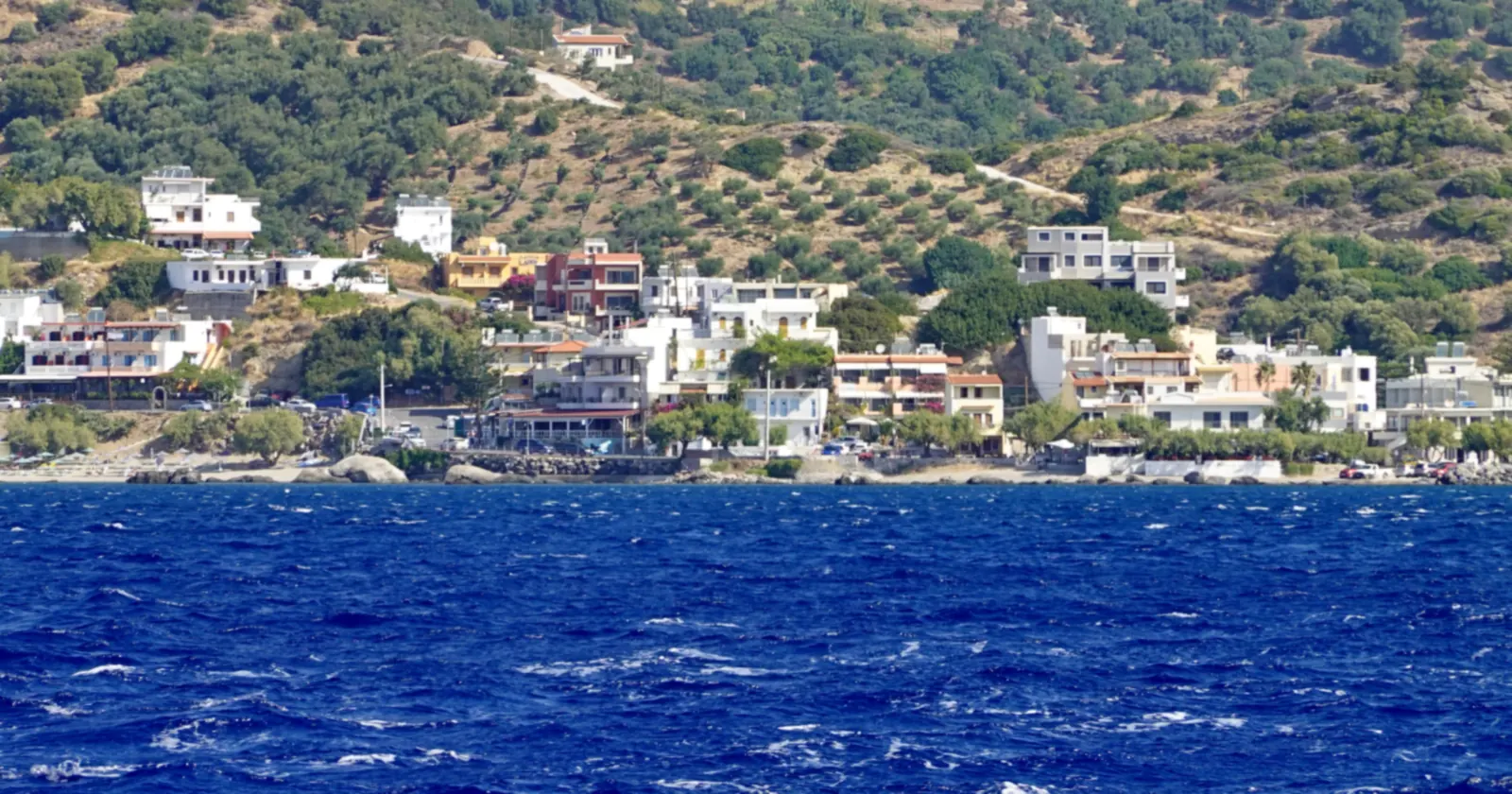 Whitecaps on the bay in front of Plakias on the south coast of Crete, a village on the side of the island where Crete diving meets the summer north wind