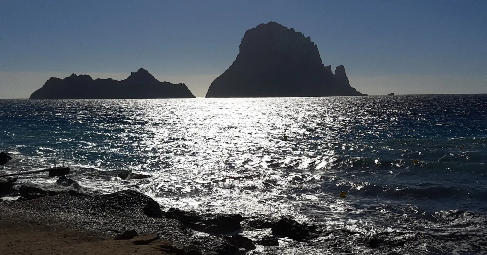 Es Vedrà and es Vedranell off the west coast of Ibiza, seen from Cala d’Hort, the islets at the center of Ibiza diving in the reserve created in 2023