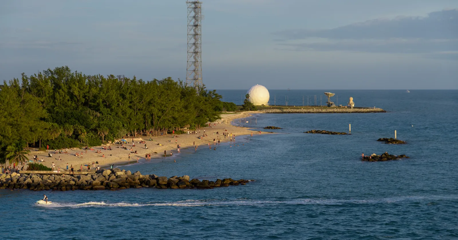 The beach at Fort Zachary Taylor Historic State Park in Key West with its rock breakwaters, Key West's shore snorkeling beach