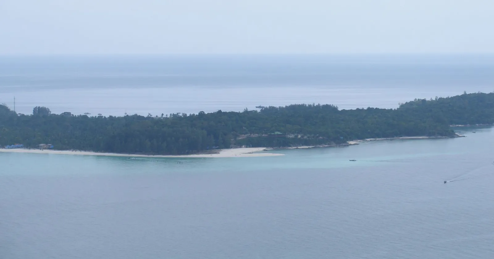 Koh Lipe seen from the hill on Koh Adang across the channel of Tarutao National Park water where most Koh Lipe diving starts