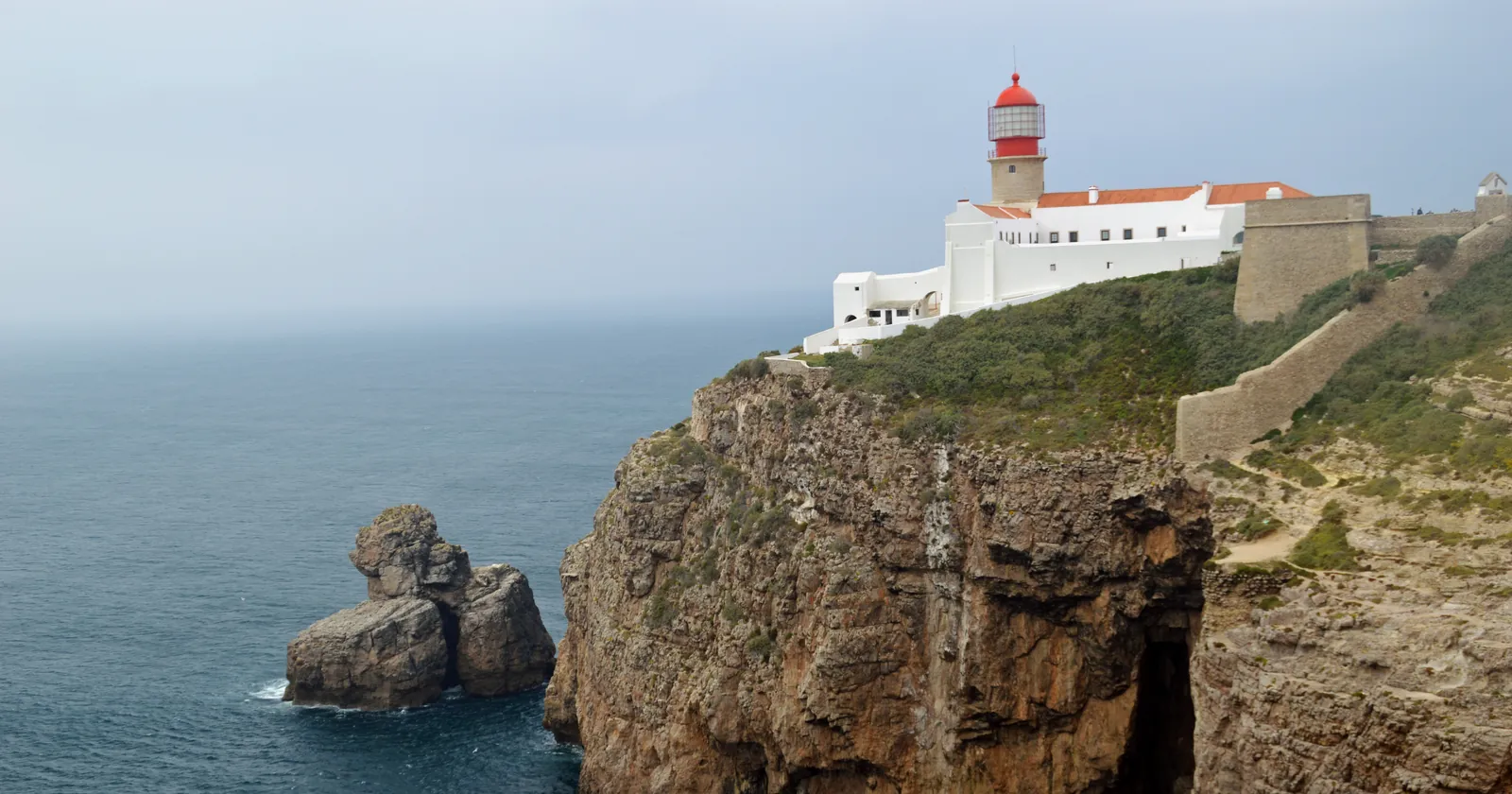Cape St. Vincent lighthouse on the cliffs near Sagres, inside the Costa Vicentina natural park