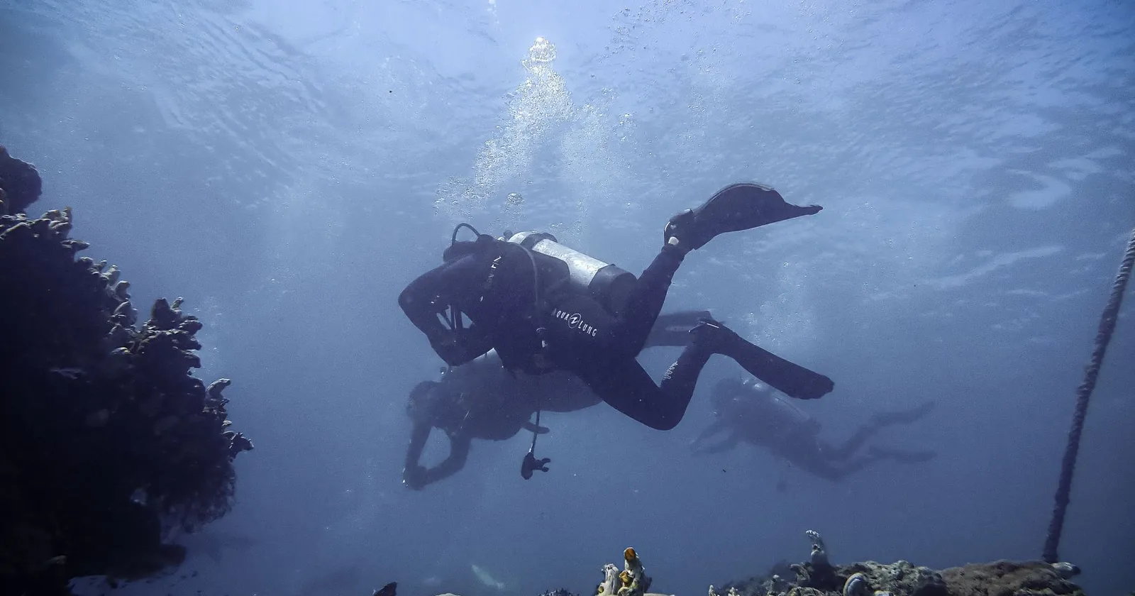 Diver hovering with good trim over a reef