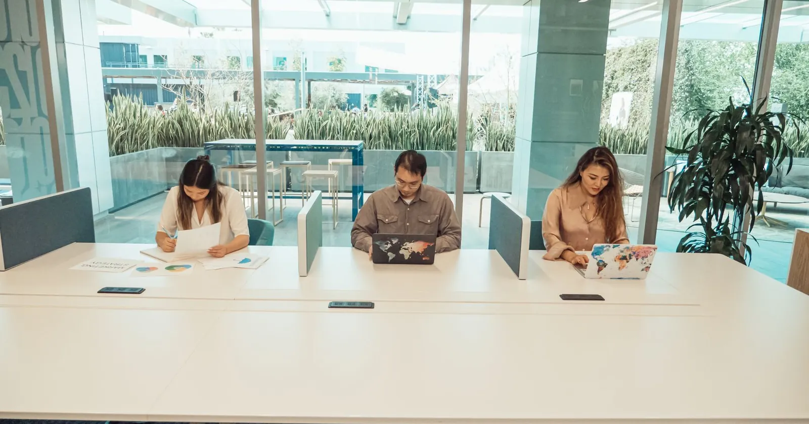 A coworking space with people at laptops